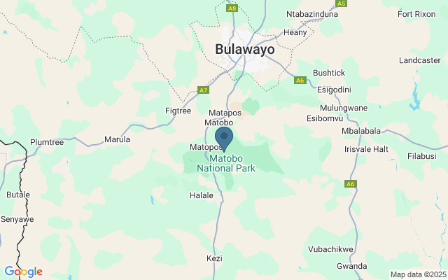 Kaart met locatie Matabo National Park